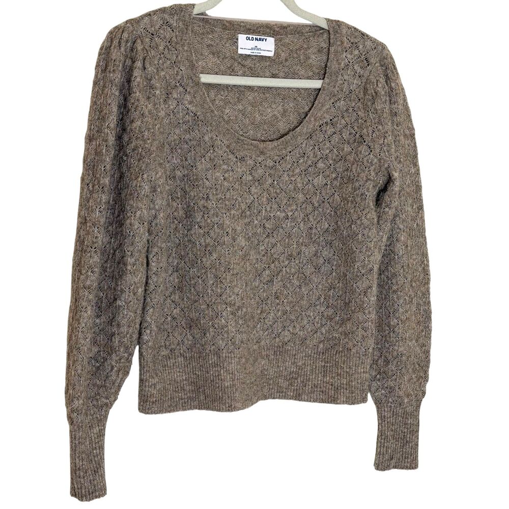 Old Navy Sweater Pointelle Textured Wool Blend Beige Tan Brown XS